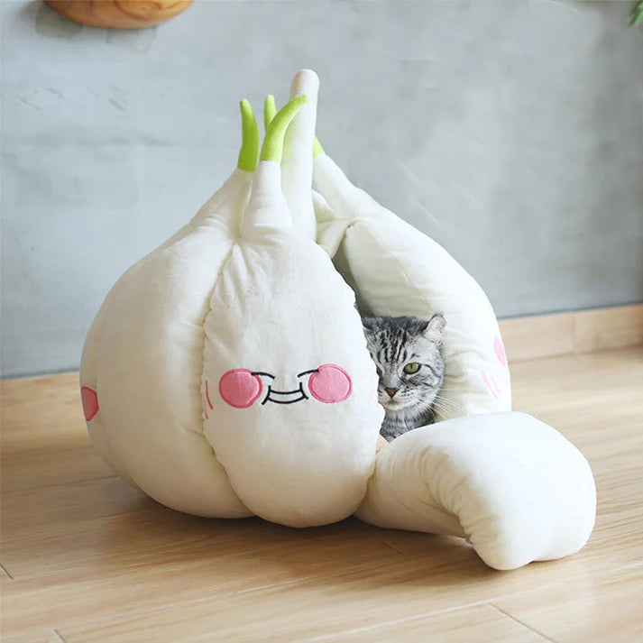 Lustiges Knoblauch-Katzenbett