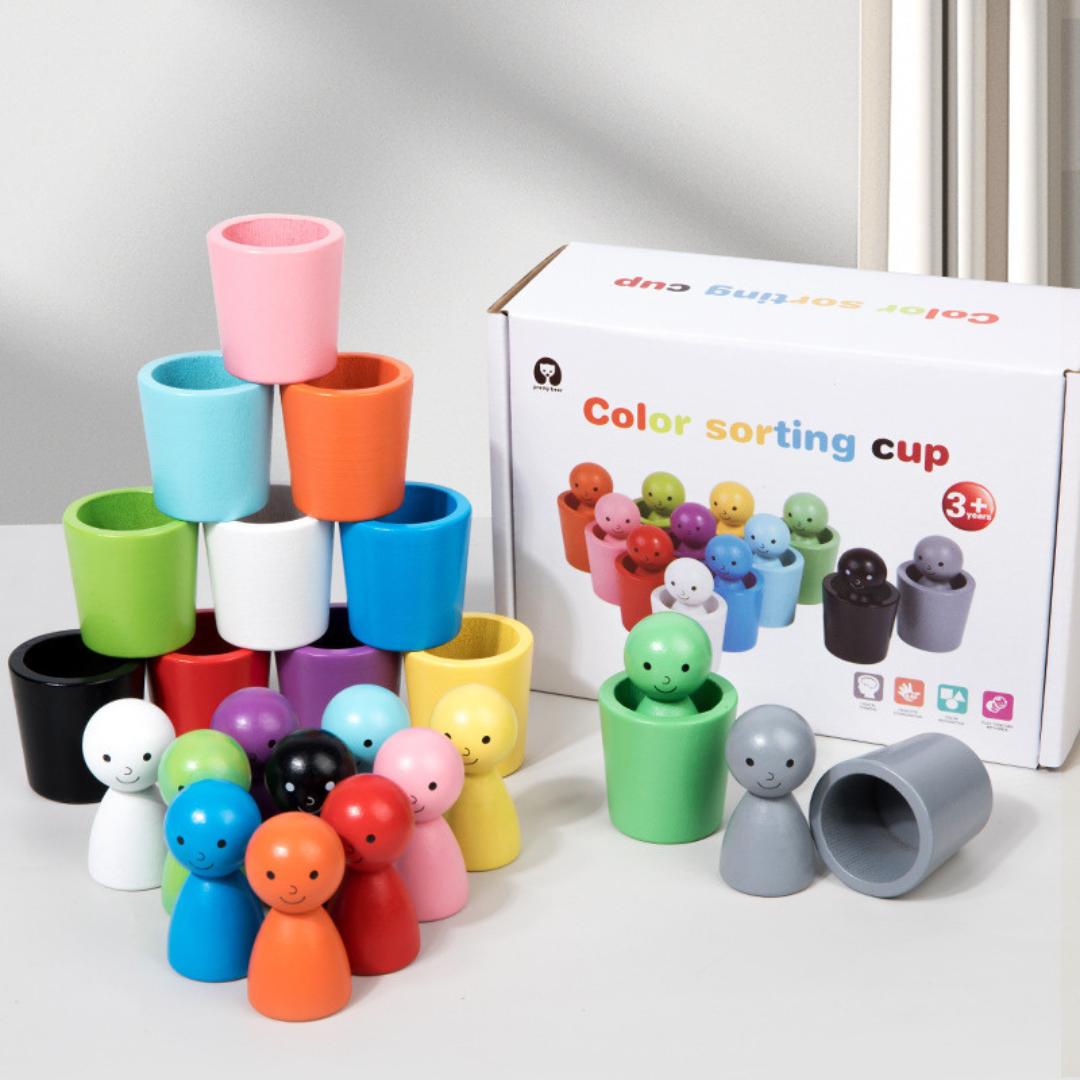 Montessori farben sortierbecher lernspiel aus holz