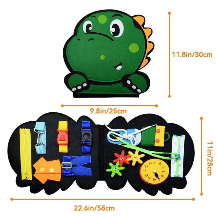 Toddler busy board - sensorische abenteuer - dino-filzbuch