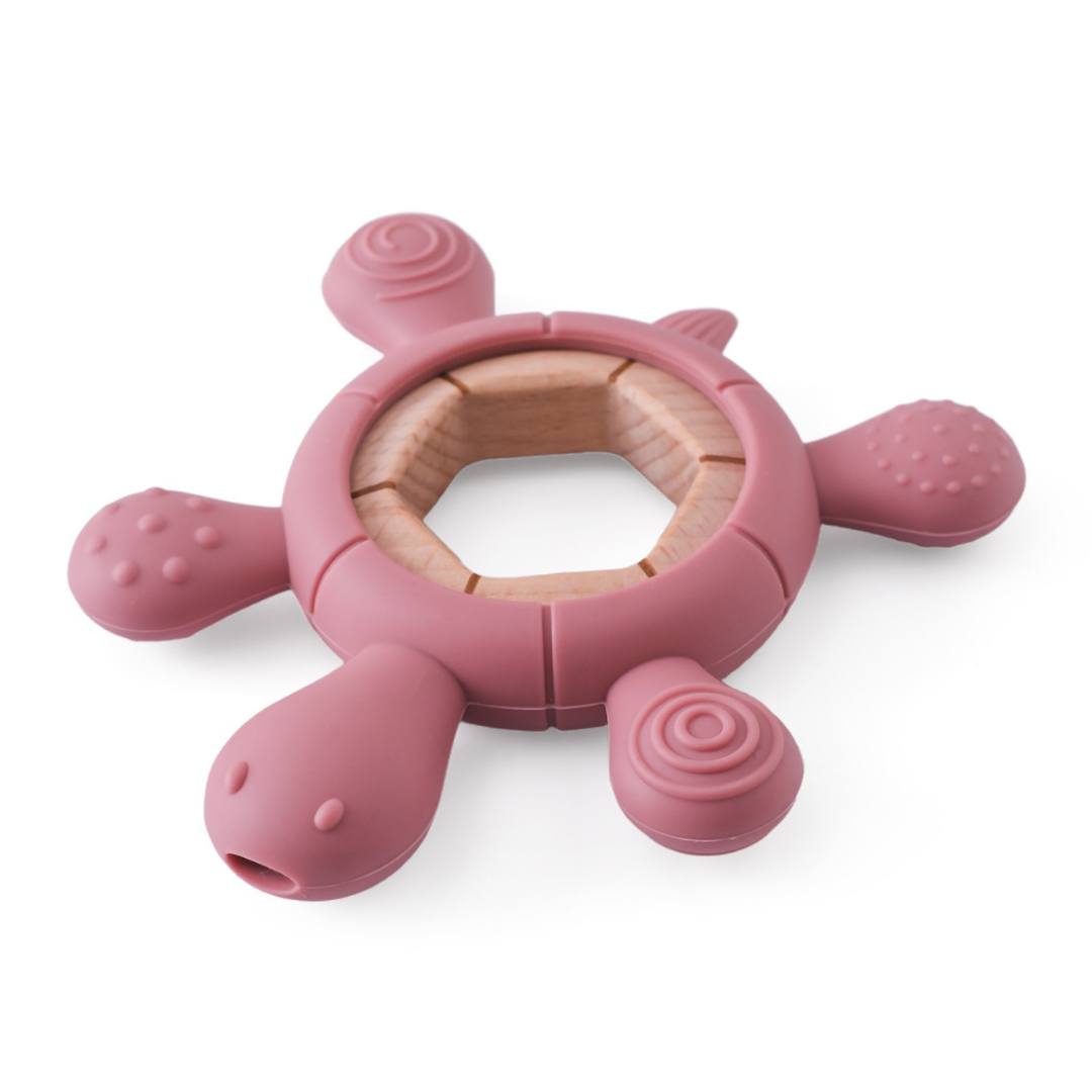 Baby spielzeug aus holz und silikon fürs zahnen