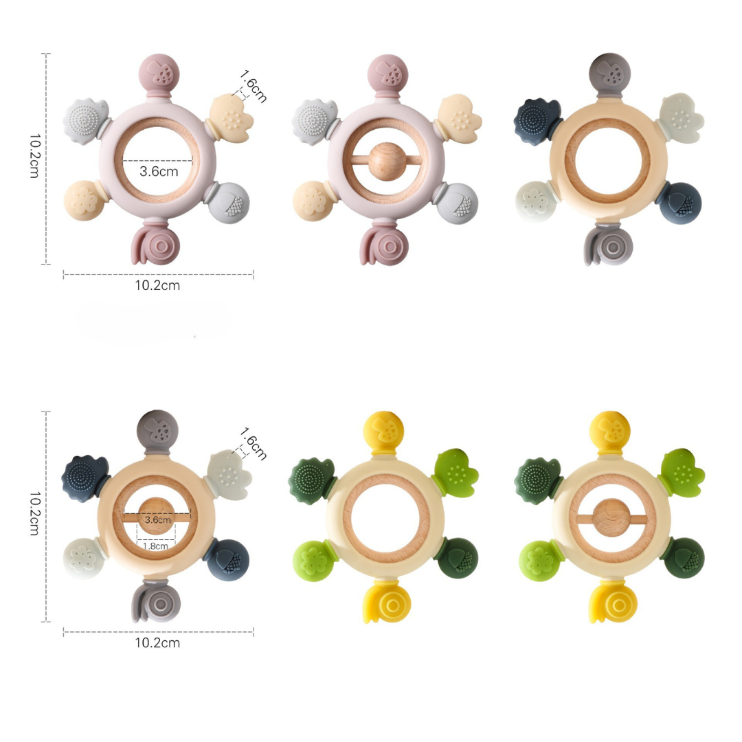 Baby spielzeug aus holz und silikon fürs zahnen