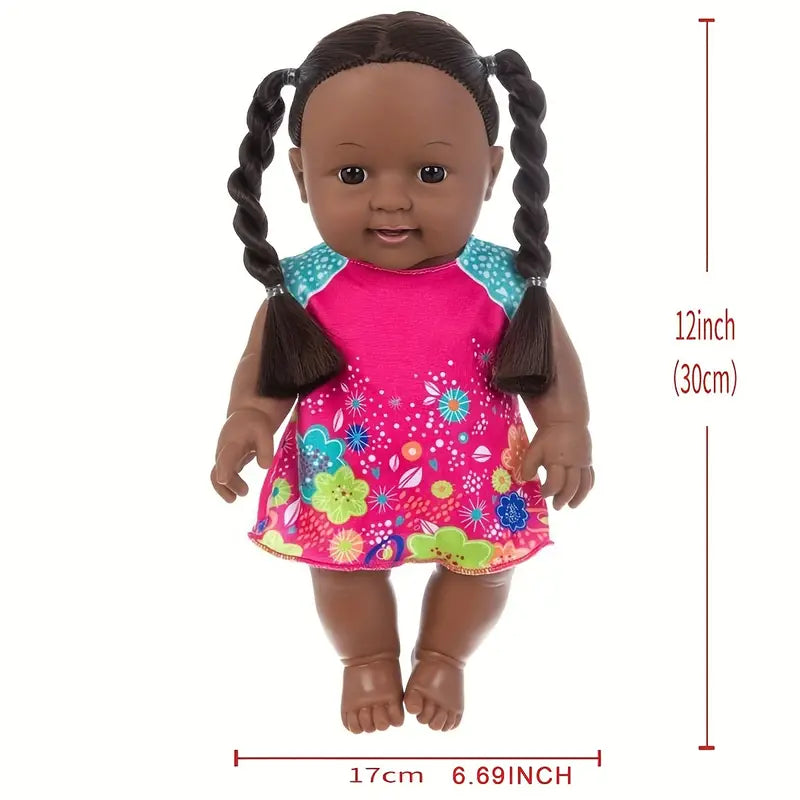 12 Zoll Mädchen mit Zöpfen und Blumenkleid - Puppen für Kleinkinder