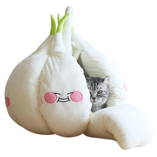 Lustiges Knoblauch-Katzenbett