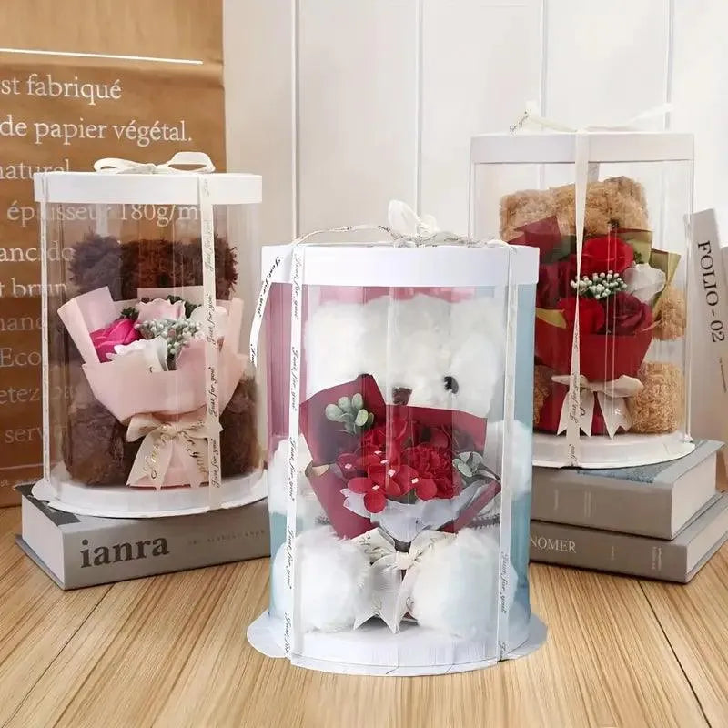 Niedlicher Teddybär mit Blumenstrauß