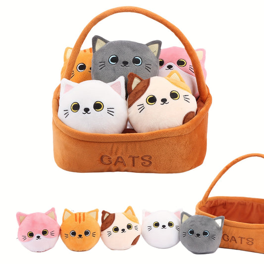 Molutian Plüsch-Katzenspielset – 6 Katzenfiguren mit Korb
