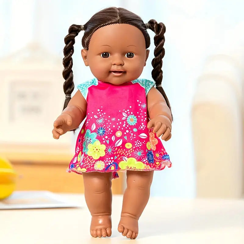 12 Zoll Mädchen mit Zöpfen und Blumenkleid - Puppen für Kleinkinder
