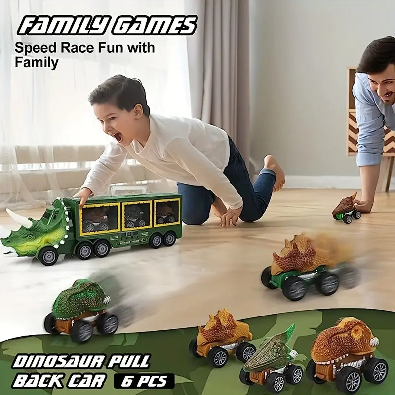 Dino-Truck-Set - 6 Rückziehautos & Dino-Figur, Kleinkindspielzeug