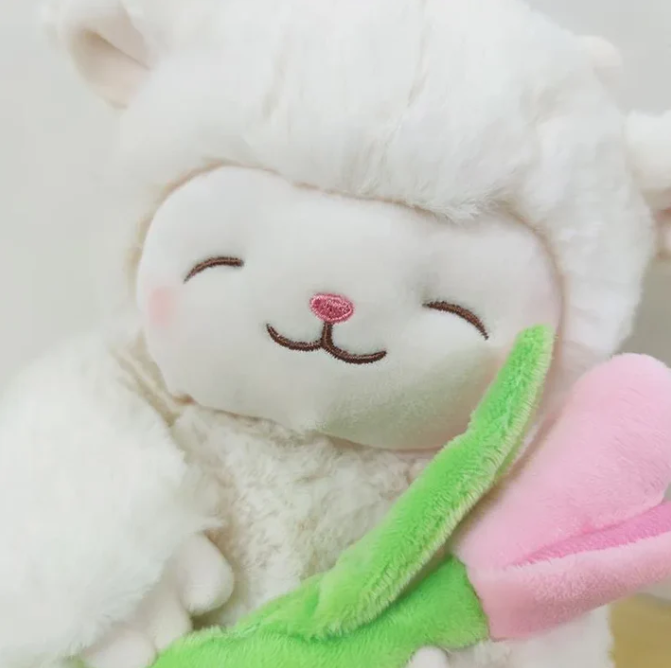 Kuscheliges kawaii lamm mit blume