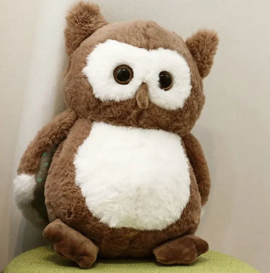 Kawaii Eule - Plüschfigur in Braun-Weiß