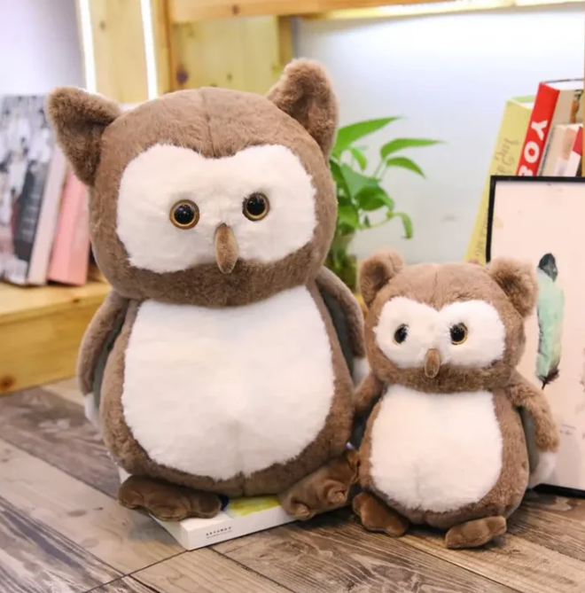 Kawaii Eule - Plüschfigur in Braun-Weiß