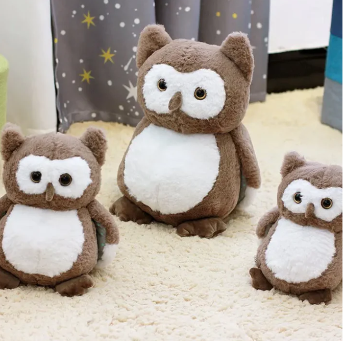 Kawaii Eule - Plüschfigur in Braun-Weiß