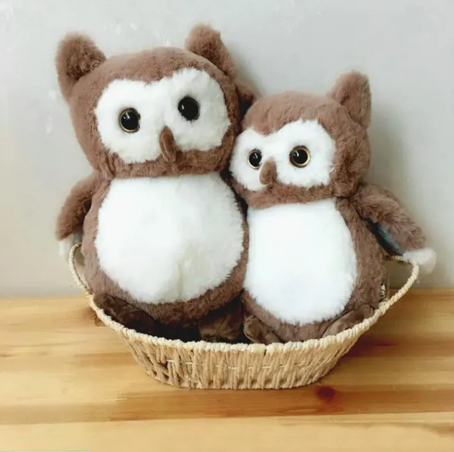 Kawaii Eule - Plüschfigur in Braun-Weiß