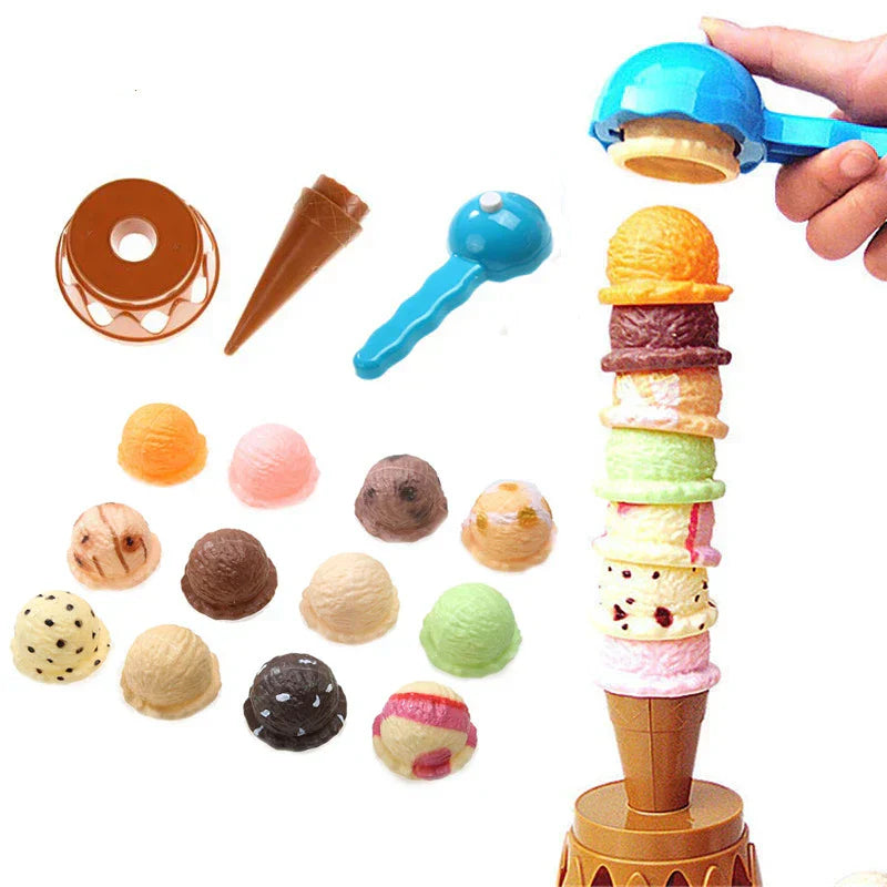 Eiskugel-turm gleichgewichtsspiel
