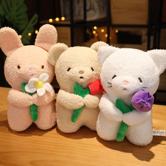 Kawaii – Flauschige Blumenplüsch Freunde in Weiß