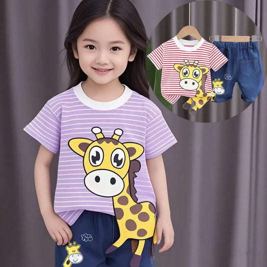 Giraffen-druck baumwollkleid-set