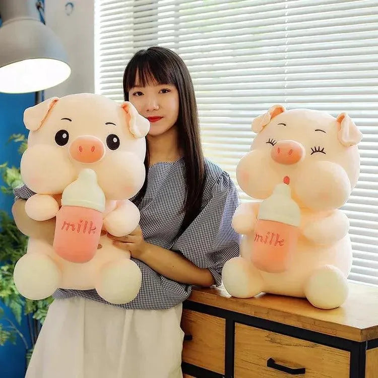 Milk Piggy - Kawaii Plüschschwein mit Milchflasche