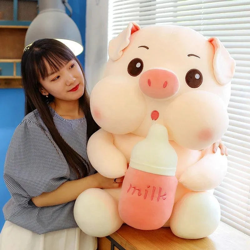 Milk Piggy - Kawaii Plüschschwein mit Milchflasche