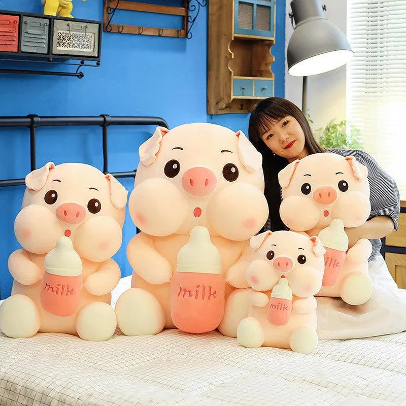 Milk Piggy - Kawaii Plüschschwein mit Milchflasche