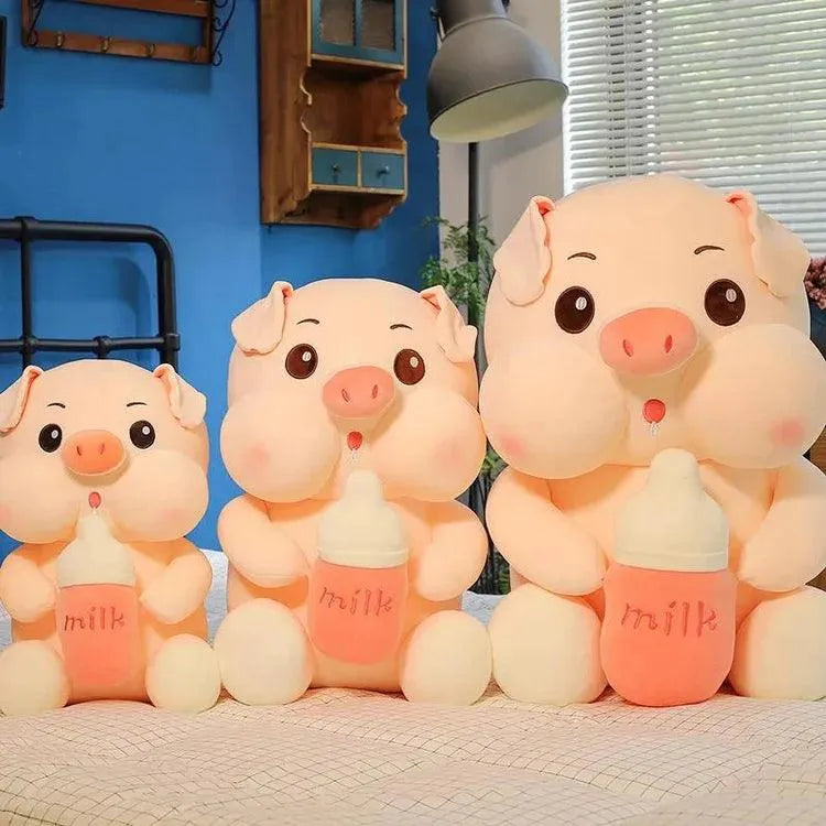 Milk Piggy - Kawaii Plüschschwein mit Milchflasche