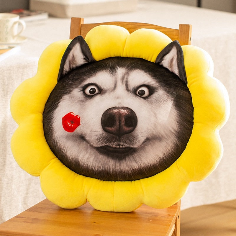 Sunflower Husky Stuffed and Plush Sofa Cushion Pillows-Stuffed Animals-Home Decor, Siberian Husky, Stuffed Animal-60cmx60cm-Grinning-4