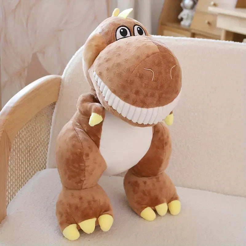 Gigantisches dinosaurier-kuscheltier mit großen zähnen