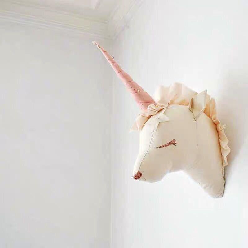 Baby Girl Room Decor Deer Unicorn Stuffed Toys Animal Heads Wall Decoration For Bed Children Nursery Room Decoration Nordic Toy