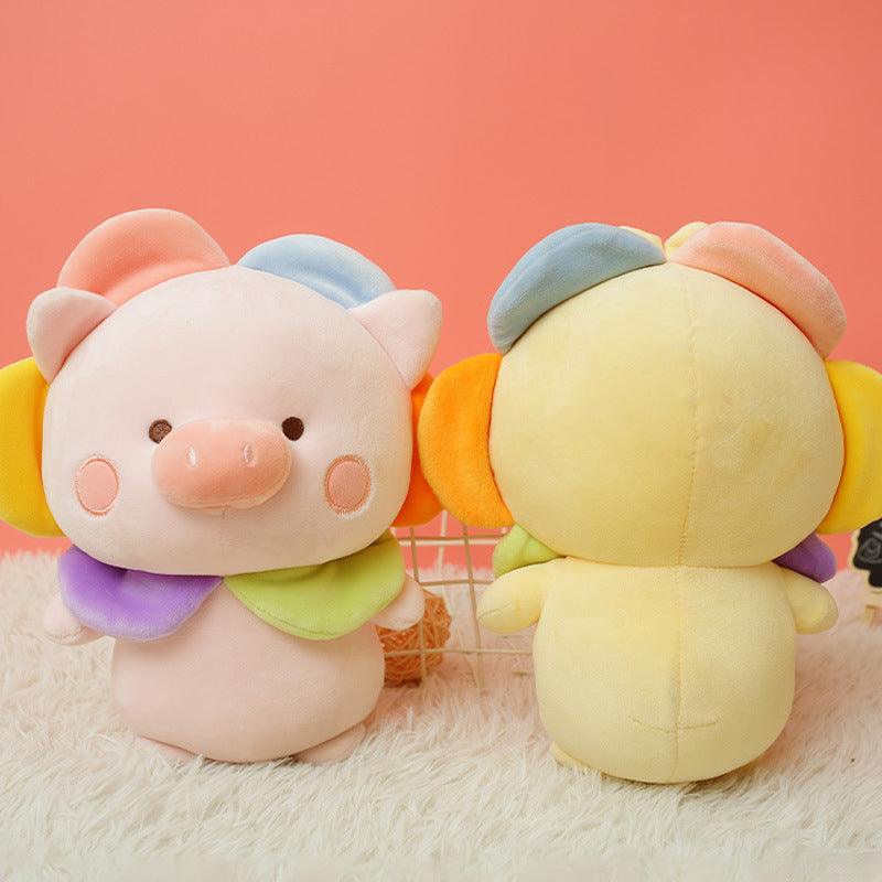 Kawaii Bär & Schweinchen Plüschpuppen mit niedlichen Blumenhüten