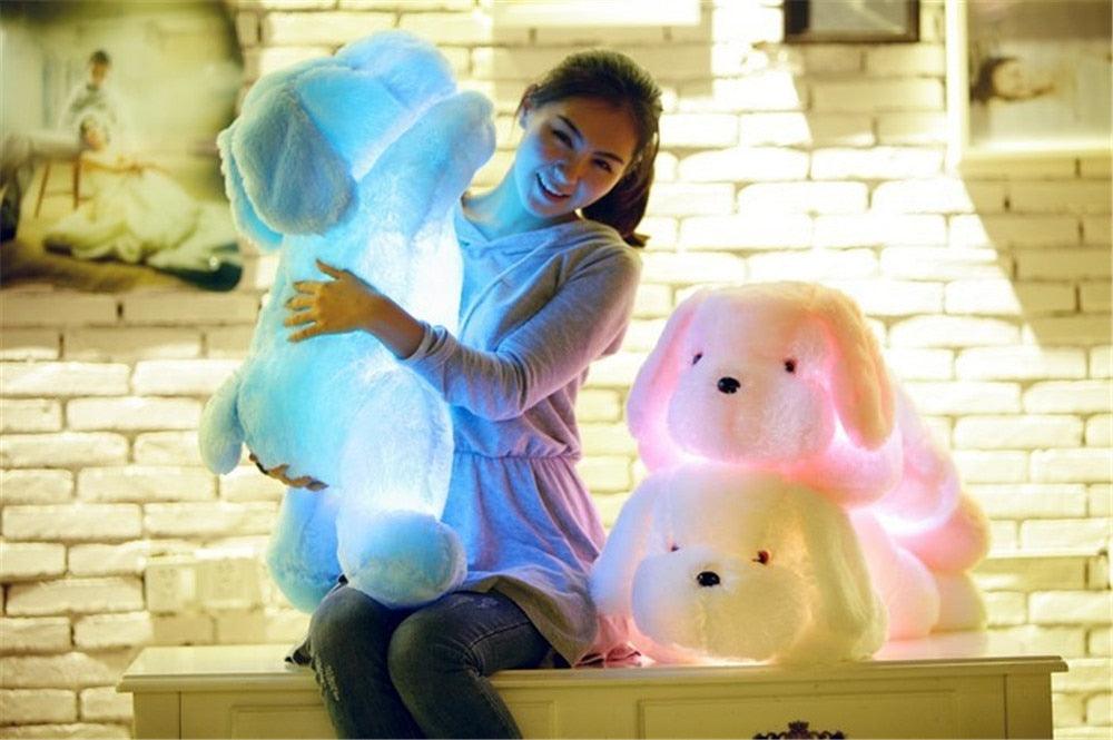 Leuchtend bunter Teddy Hund LED Licht Plüsch Kissen Spielzeug