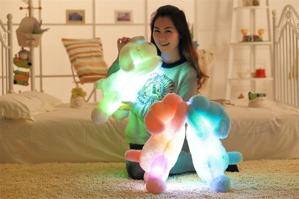 Leuchtend bunter Teddy Hund LED Licht Plüsch Kissen Spielzeug