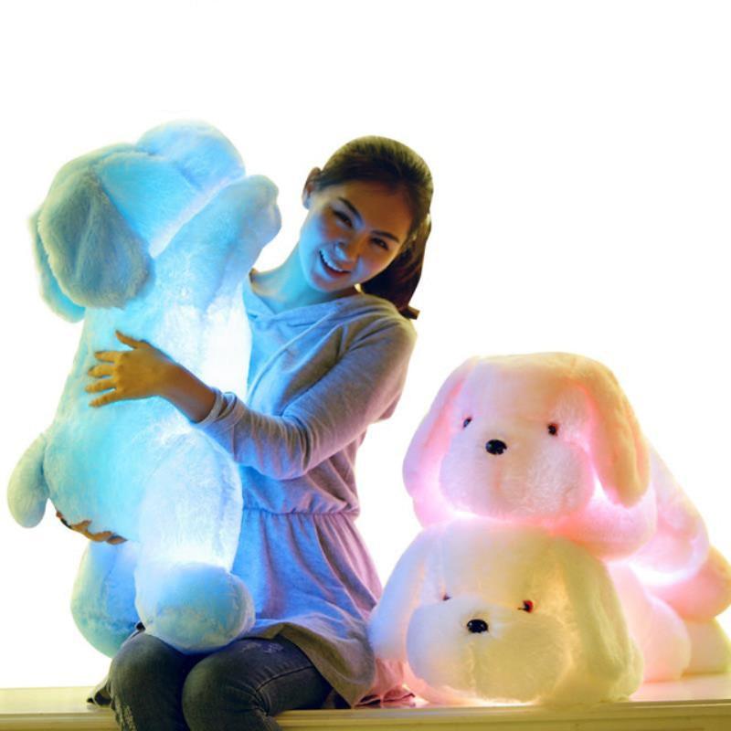Leuchtend bunter Teddy Hund LED Licht Plüsch Kissen Spielzeug