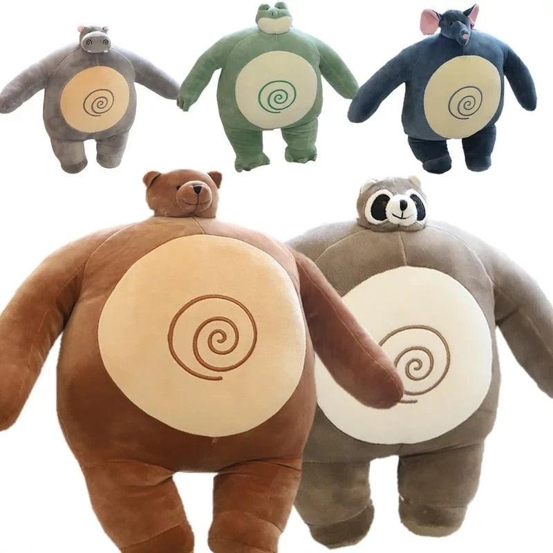Tiny Head Teddy Bear Toys, Plüschpuppen mit kleinem Kopf und großem Muskelkörper Waschbär Frosch Elefant Plüschpuppen